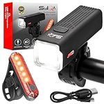 SYLQA Rechargeable Bike Lights Set - Super Bright Headlight and Back Light - 2000mah Powerful Lithium Battery - Waterproof 4 Lighting Modes Front and Rear Light - Easy Mount LED USB Bicycle Lights