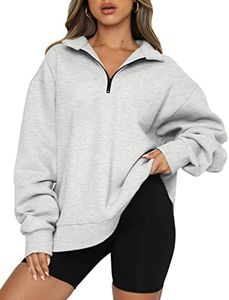 AUTOMET Womens Oversized Sweatshirts Hoodies Half Quarter Zip Pullover Long Sleeve Sweaters Teen Girls Fall Y2K Clothes, Grey, Small