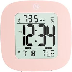 MARATHON Compact Alarm Clock with Temperature & Date, Pink - Large, Easy to Read Display with Backlight - Easy to Set Up & Use - Two AAA Batteries Included