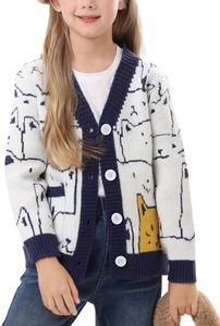 Arssm Girls Cat Cardigan Sweaters Kids Oversized Button Down V Neck Cable Knit Sweater Cute Kawaii Cartoon Outwear(Navy-13-14Y)