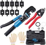 Swpeet 10 Ton Hydraulic Hand Crimper Tool with Stainless Steel Up to 5/32" Cable Cutter and 9 Sets Crimping Dies Assortment Kit, Cable Railing Fittings for 1/8" 3/16" Cable Hydraulic Crimping Tool