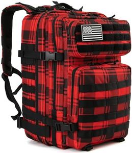 QT&QY 45L Military Tactical Backpacks for men GYM Heavy duty Survival Backpack Molle Army CCW Assault Pack 3 Day Bug Out Bag Hiking Treeking Rucksack Red Plaid