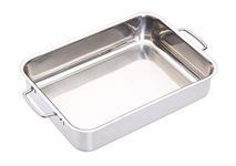 MasterClass Deep Roasting Tin with Folding Handles and Hob Compatible Design, Stainless Steel, 32 x 23 x 6.5cm (12.5 x 9 x 2.5''), Silver