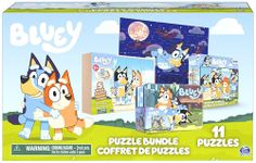 Spin Master Games Bluey 11 Puzzle Bundle Set, 8- and 24-Piece Wood, Fuzzy, & Die-Cut Jigsaw Puzzles for Preschoolers and Kids, Multicolor