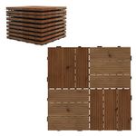 Outsunny 9 Pcs Wooden Interlocking Decking Tiles, 30 x 30 cm Anti-slip Outdoor Flooring Tiles, 0.81㎡ per Pack, All Weather Use for Patio, Balcony, Terrace, Hot Tub, Brown