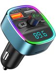 Nulaxy Bluetooth FM Transmitter for Car,Bluetooth Car Adapter with Dual USB Charging Car Charger MP3 Player Support TF Card & USB Disk,Hands Free Calling,7 Colors Led Backlit Light-Blue