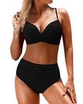 DOULAFASS Women Vintage Push Up High Waisted Swimsuit Two Pieces Ruched Bikini