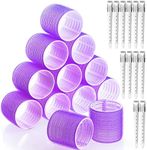 Jumbo Hair Curlers Rollers, 12Pcs Hair Roller Curlers Self Grip Holding Rollers with12 Stainless Steel Duckbill Clips for Long Hair Volume (Purple)