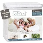 SafeRest 100% Waterproof Queen Size Mattress Protector - Fitted with Stretchable Pockets - Machine Washable Cotton Mattress Cover for Bed