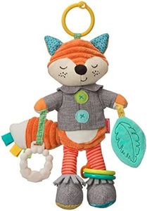 Infantino - Peluche Renard - Jouet Sensoriel Bébé - Matières variées - Hochet et Anneau de Dentition intégrée - Se Fixe Partout grâce à Son Anneau Clip - sans BPA - Jouet d'Eveil Dès 0 Mois