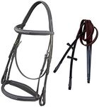 Exion English Hunter Bridle for Horses- Designer Stitched Browband & Hunter Noseband with Rubber Reins | Hunter Bridle for Horses