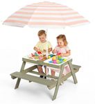 Jojoka 4-in-1 Kids' Picnic Table with Removable Umbrella and 2 Storage Bins for Outdoor - Wooden Sand & Water Table for Toddlers