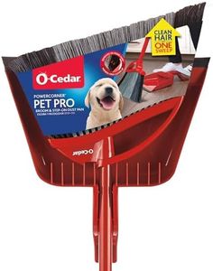 O-Cedar Pet Pro Broom & Step-On Dustpan PowerCorner, Red