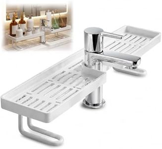 Bathroom Sink Shelf Over Faucet-Faucet Storage Shelf,No-Drill Kitchen Sink Sponge Holder & Drain Rack,Kitchen Bathroom Countertop Organizer Above Sink Drain Rack (White)