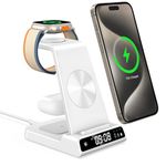 Wireless Charger iPhone, leChivée iPhone Charger Stand 3 in 1 iPhone and Watch Charging Station for iPhone 15/14/13/12 Series, Apple Watch Charger for Apple Watch Series, Air Pods (with Clock)