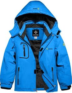 GEMYSE Boys' Waterproof Ski Jacket Windproof Fleece Outdoor Winter Jacket Rain Jacket with Hood, sky blue, 116-122