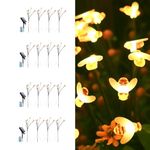 Hardoll Solar Lights Outdoor 24 LED Honey Bee Lamp for Home Garden Waterproof Decoration (Warm White-Set of 4x4, Multiple Modes)