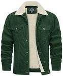 TACVASEN Men's Casual Jacket Cotton Thick Sherpa Lined Snap Button Jacket Turn-down Collar Coats Green, M