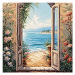cukol cukol 11ct Cross Stitch, 11 Count Counted Stamped Pre Printed Cross Stitch Embroidery Kits for Adults Beginners Starter Advanced Easy Seaside Landscape Crossstitch Patterns Set Wall Decor 46x46