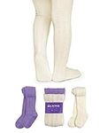 LA Active Baby Tights - 2 Pairs - Non Skid/Slip Cable Knit (Violet & Ivory, 6-12 Months)