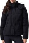 AARYA Women's Fall Winter Casual Button Long Sleeve Hooded Woven Down Jacket Jet Black M