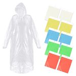 Roctee 10 Pack Rain Ponchos with Drawstring Hood, Emergency Disposable Rain Ponchos Family Pack for Adult Men and Women Individually Wrapped 5 Colors (Blue & Yellow & Green & Red & Clear)