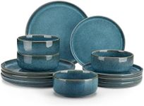 vancasso VEGA Plates and Bowls Sets, 12 Pieces Stoneware Dinnerware Sets Dishes Set Modern kitchen Dishware Sets Service for 4, Dishwasher and Microwave Safe, Blue