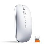 INPHIC Wireless Mouse, Slim Silent Click Rechargeable 2.4G Wireless Mice 1600DPI Mini Optical Portable Travel Cordless Mouse with USB Receiver for PC Laptop Computer Mac MacBook, Silver