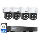 Hiseeu 4K PTZ POE Security Camera System,4PCS PTZ IP POE 5MP Security Cameras,8port Expandable to 16ch 4K H.265+ NVR,2-Way Audio Human Tracking Alarm Spotlight,300°Pan 90°Tilt,Night Vision 7/24 Record