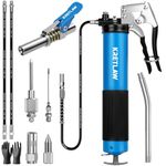 KRETLAW Grease Gun, 7000 PSI Heavy Duty Professional Pistol Grip Grease Gun Kit with Double Grease Injector Needle,18" & 2pc 12" Flex Hose,14oz