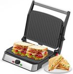 MIRASTON Electric Panini Press Grill and Sandwich Maker / 8.5" x 11" Non-Stick Coated Plates, Opens 180 Degrees to Fit Any Type or Size Food, Dishwasher Safe, Sliver