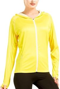 voofly Sun Protection Long Sleeve Jacket Plain Yellow for Women Lightweight Breathable UPF 50 Full Zip XL