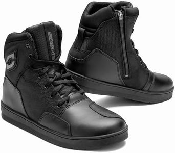 OZONE MOTO Spin Motorcycle Boots Men and Women | PU Leather | Reinforcements at Ankle, Heel and Toes | Double Stitching | Long zipper | Sizes up to 14, Black, 7 UK