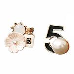 Vintage Number 5 Earrings Camellia Studs Asymmetrical Pearl Earrings Jewelry for Woman Pearl Jewellery, Metal, Pearl