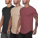 Muscle Killer 3 Pack Men's Gym Workout Bodybuilding Fitness Active Athletic T-Shirts Workout Casual Tee, Black+apricot+dark Purple, Large