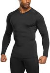 TSLA Men's Thermal V-Neck Long Sleeve Compression Shirts, Athletic Base Layer Top, Winter Gear Running T-Shirt, Heatlock V Neck Black, XL