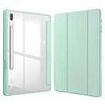 FINTIE Hybrid Slim Case for Samsung Galaxy Tab S8 Plus / S8+ 2022/S7 FE 2021/S7 Plus 2020 12.4 Inch with S Pen Holder, Shockproof Cover with Clear Transparent Back Shell, Auto Wake/Sleep, Green