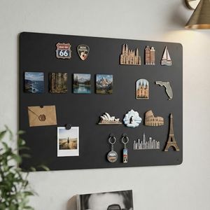 LYZZXI Magnetic Board for Wall 23.6" x 15.7" : Black Metal Display Board for Travel Souvenir Magnets & Art Collections | Heavy-Duty Metal Panel for Hobbyists with Screw Mount Hardware
