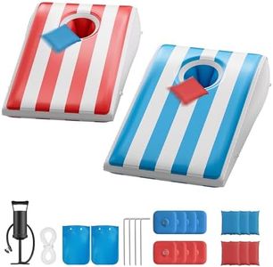 QPAU Inflatable Cornhole Board Set for Pool or Land, Portable Cornhole Boards with 8 Bean Bags & 8 Water Bags, Light Weight Outdoor Sports Games Toss Board for Adults and Family (3 x 2 ft)
