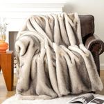 BATTILO HOME Luxury Faux Fur Throw Blanket 50x60 Inches - Long Pile Cream with Gray Tipped Blanket Heavyweight Plush Ultra Soft Cozy Winter Blanket for Bed Couch Sofa Home Decor