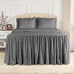 Mellanni Single-Tier Bedspread Queen Size Set - 3-Pieces: Ruffle Queen Bedspread & 2 Shams - 30" Drop Ruffle Bedskirt for Total Coverage - Ultra-Soft Bedding (Queen, Gray)