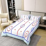 Erosebridal Pure Cotton Teens Hockey Comforter Cover, Kids Boys Ice Field In Blue Tones And Red Graphic Outline For Sport Events Duvet Decorative 2 Pieces Bedding Set With 1 Pillowcase, Twin