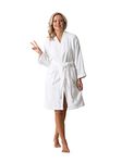 Luxurious Turkish Terry Kimono Collar Super-Soft Terry Absorbent Bathrobes for Women, White, Medium