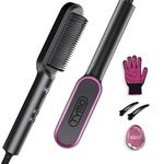 TYMO Hair Straightener Brush, Flat Iron & Hair Brush 2 in 1 for Straightening Hair, Anti-Scald Hot Comb, 5 Temp for All Hair Types (130℃~210℃), Finish with Smooth, Shiny Hair，TYMO RING Matte Black