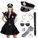 CMANLNYK 6PCS Halloween Police Costume - Halloween Police Accessories, Sheriff Badge, Police Baton, Glasses, Ties, Cop Hat and Handcuffs, Police Outfit Accessories for Halloween/Role Party Play