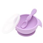 Bumkins Suction Silicone Baby Feeding Set, Bowl, Lid, Spoon, BPA-Free, First Feeding, Baby Led Weaning - Lavender