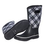 WTW Mid Calf Rain Boots for Women - Waterproof Insulated Neoprene Mud Boots Outdoor Hunting Garden Boots, White Plaid, 9