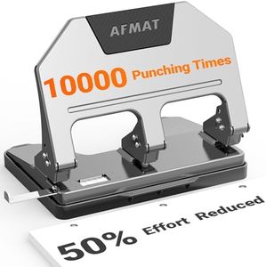 AFMAT 3 Hole Punch Heavy Duty, 40-Sheet 3 Hole Puncher for Binder, Metal Three Hole Punch w/ 10000+ Punching Times, 50% Reduced Effort, Bulit-in S.S. Paper Guide, Large Chip Tray, Gray
