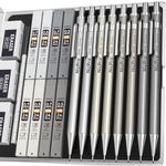 Nicpro 6Pcs Mechanical Pencils,Metal Automatic Drafting Pencil 0.5 Mm And 0.7 Mm Graph Pencil With 6 Tubes Hb Lead Refills And 3 Erasers For Writing Draft, Drawing, Sketching -Come With Case, Silver
