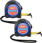 WORKPRO Tape Measure 25 FT, Tape Measure with Fractions Every 1/8" and 1/32" Accuracy, Quick Read, Nylon Coated, Shock-Resistant Case and Belt Clip, 2 Pack